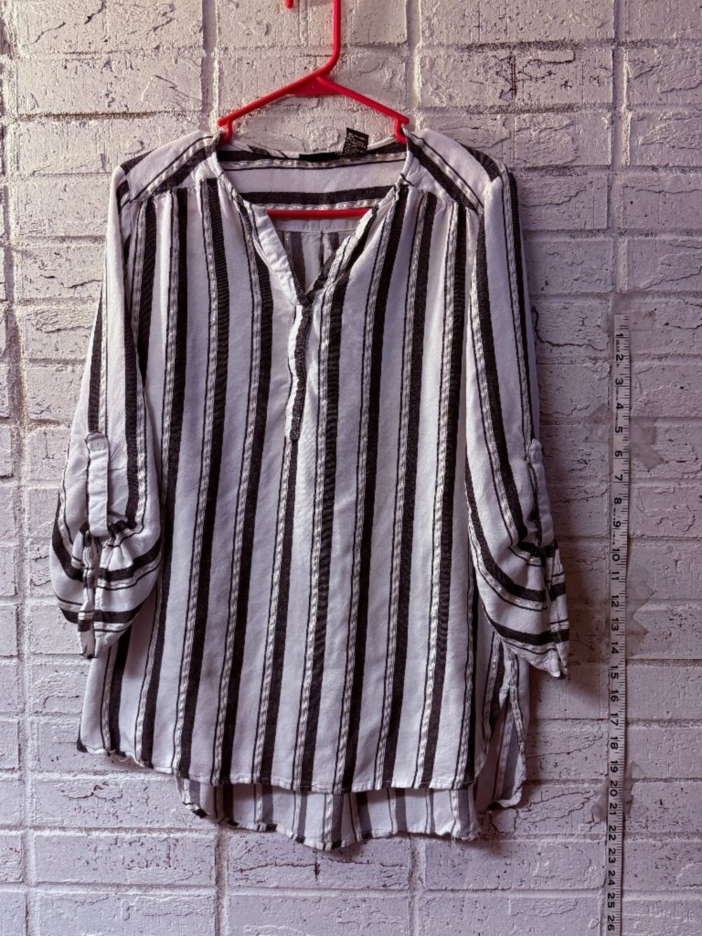 Saria Studio Striped Blouse XL Black White Metallic Thread Boho Tunic Top